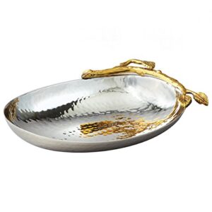elegance golden vine hammered stainless steel nut bowl/dish, 6.25 by 4.25-inch, silver/gold