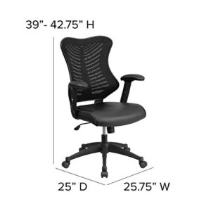 Flash Furniture Kale High Back Designer Black Mesh Executive Swivel Ergonomic Office Chair with LeatherSoft Seat and Adjustable Arms