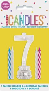 unique number 7 flashing candle holder & candles, 3", multicolor