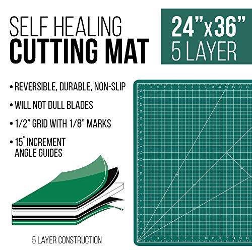 US Art Supply 24" x 36" GREEN/BLACK Professional Self Healing 5-Ply Double Sided Durable Non-Slip Cutting Mat Great for Scrapbooking, Quilting, Sewing and all Arts & Crafts Projects