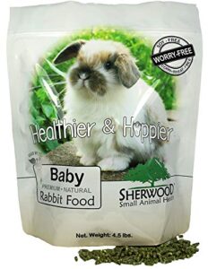 sherwood baby rabbit food. hay-based pellet. no wheat, corn, or soy for better digestion. 4.5 lbs