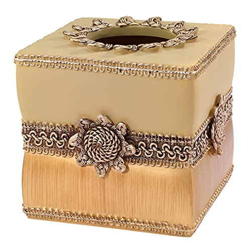 Avanti Linens - Tissue Box Cover, Countertop Accessories, Elegant Bathroom Decor (Braided Medallion Collection, Gold)