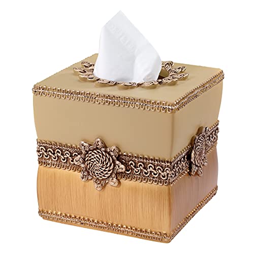 Avanti Linens - Tissue Box Cover, Countertop Accessories, Elegant Bathroom Decor (Braided Medallion Collection, Gold)