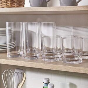 US Acrylic Classic Clear Plastic Reusable Drinking Glasses (Set of 8) 12oz Rocks & 16oz Water Cups | BPA-Free Tumblers, Made in USA | Top-Rack Dishwasher Safe