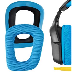 geekria quickfit mesh fabric replacement ear pads for logitech g930, g430, g432, g332, g35, f450 headphones ear cushions, headset earpads, ear cups cover repair parts (blue)