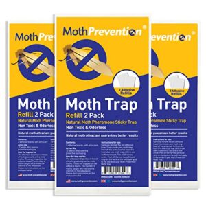 mothprevention powerful moth trap refill strips | 3x twin packs (6 strips in total) - for clothes closet moths - clothes moth traps | moth pheromone traps for house | results guaranteed!