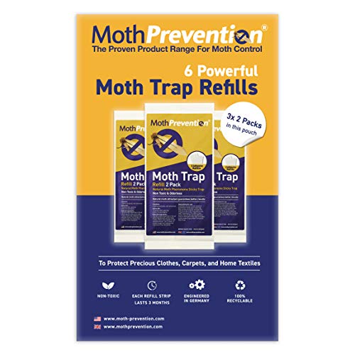 MothPrevention Powerful Moth Trap Refill Strips | 3X Twin Packs (6 Strips in Total) - for Clothes Closet Moths - Clothes Moth Traps | Moth Pheromone Traps for House | Results Guaranteed!