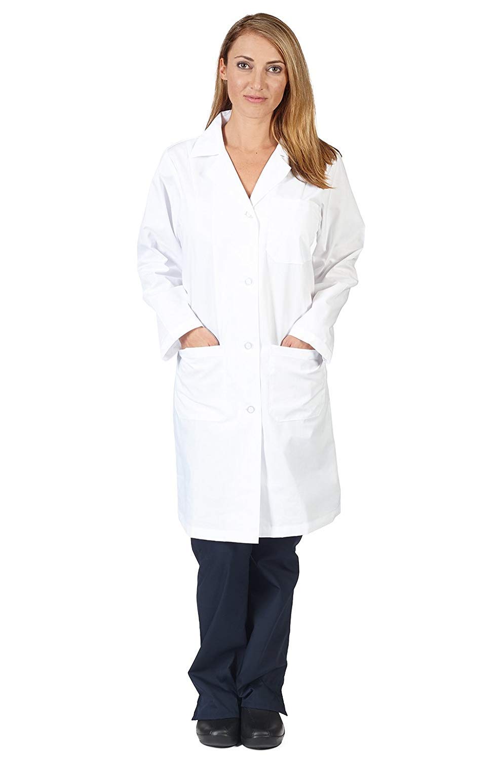 Natural Uniforms Unisex 40 inch Lab Coat Long Sleeve Professional Medical Coat, White (Medium)