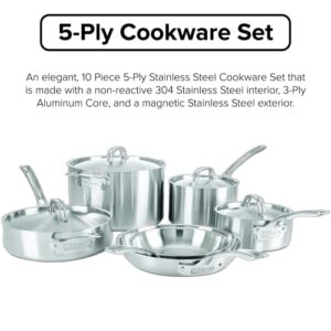 Viking Culinary Professional 5-Ply Stainless Steel Cookware Set, 10 Piece, Dishwasher, Oven Safe, Works on All Cooktops including Induction