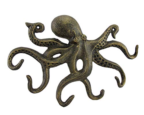 Zeckos Swimming Octopus Antique Bronze Finish Decorative Wall Hook