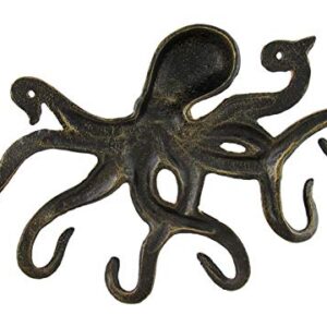 Zeckos Swimming Octopus Antique Bronze Finish Decorative Wall Hook
