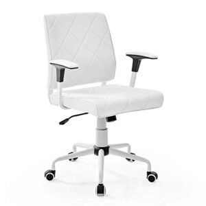 modway lattice modern faux leather mid back computer desk office chair in white