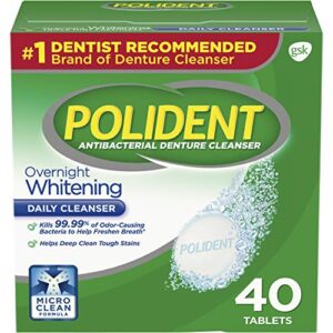 polident overnight whitening, antibacterial denture cleanser, triple mint freshness 40 ea (pack of 5)