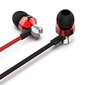 Betron DC950 in Ear Headphones Earphones Wired with Tangle Free Flat Cable HD Bass Lightweight Case Noise Isolating Earbuds 3.5 mm Jack Plug (Red)