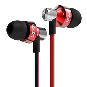 Betron DC950 in Ear Headphones Earphones Wired with Tangle Free Flat Cable HD Bass Lightweight Case Noise Isolating Earbuds 3.5 mm Jack Plug (Red)