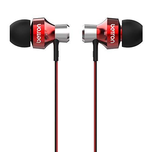 Betron DC950 in Ear Headphones Earphones Wired with Tangle Free Flat Cable HD Bass Lightweight Case Noise Isolating Earbuds 3.5 mm Jack Plug (Red)