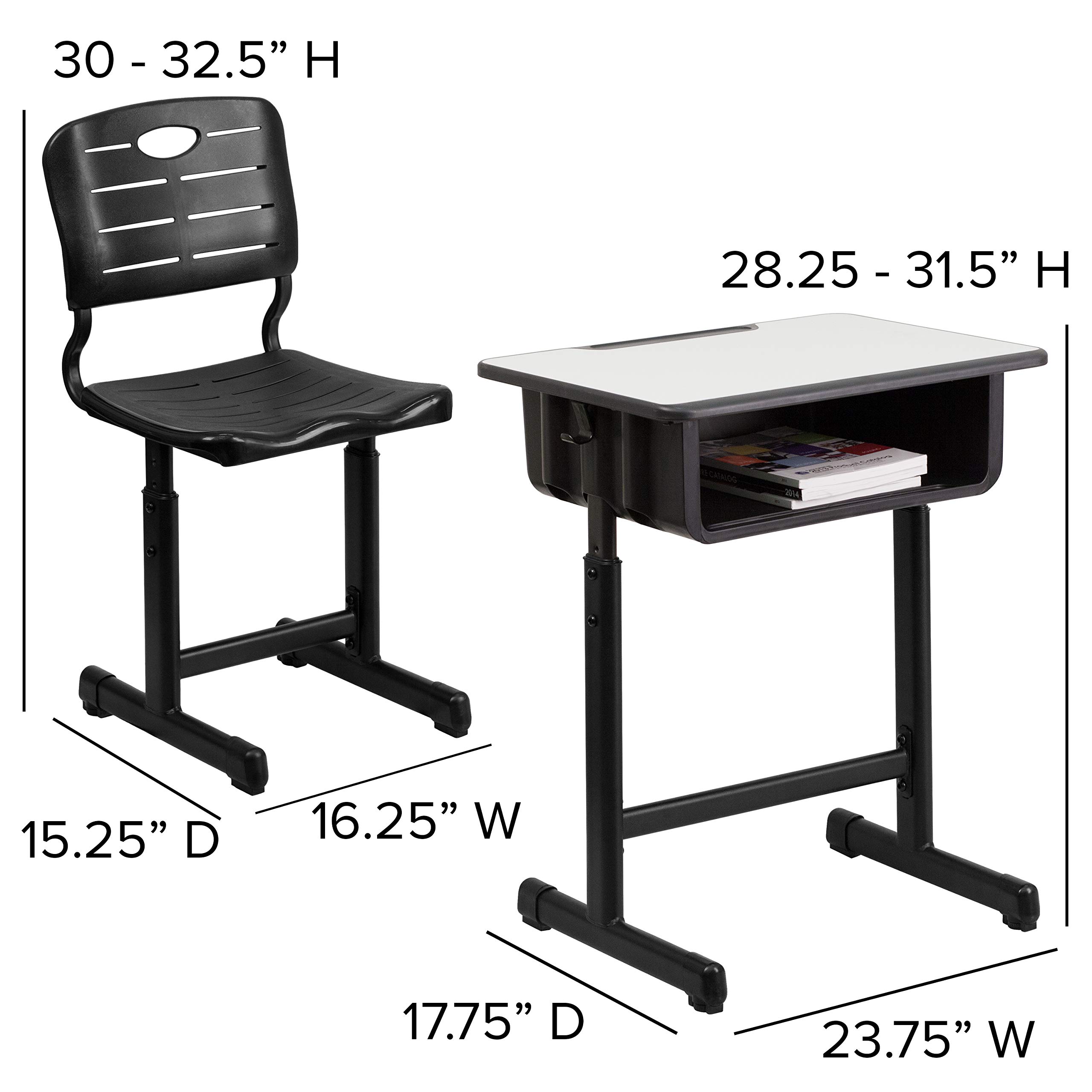 Flash Furniture Adjustable Height Student Desk and Chair with Black Pedestal Frame