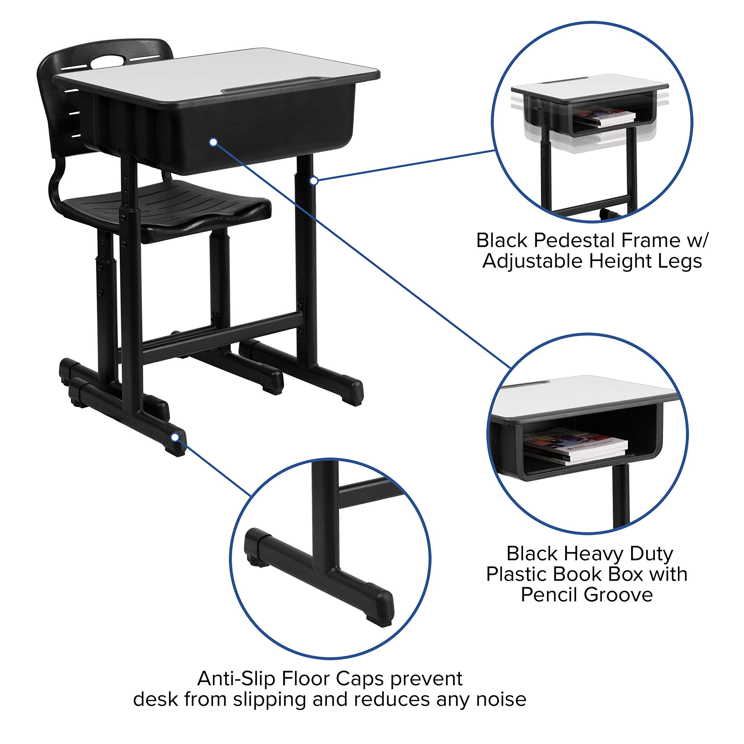 Flash Furniture Adjustable Height Student Desk and Chair with Black Pedestal Frame