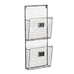 designstyles two tier wall file holder – durable pewter metal rack with spacious slots for easy organization, mounts on wall and door for office, home, and work