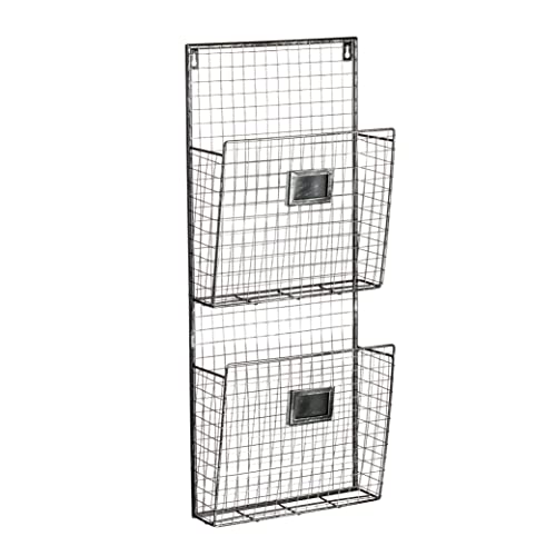 Designstyles Two Tier Wall File Holder – Durable Pewter Metal Rack with Spacious Slots for Easy Organization, Mounts on Wall and Door for Office, Home, and Work