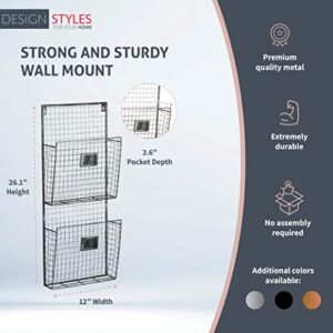 Designstyles Two Tier Wall File Holder – Durable Pewter Metal Rack with Spacious Slots for Easy Organization, Mounts on Wall and Door for Office, Home, and Work