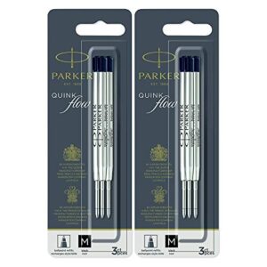 parker quinkflow ink refill for ballpoint pens, medium point, black pack of 6 refills (1782469)