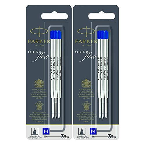 Parker QuinkFlow Ballpen Medium Point Blue Ink Refill Pack of 6-Refills(1782470)