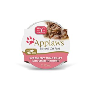 applaws natural wet cat food, 18 pack, limited ingredient food for cats, tuna fillet with crab in broth, 2.12oz pots