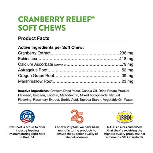 NaturVet – Cranberry Relief Plus Echinacea – Helps Support a Healthy Urinary Tract & Immune System – 60 Soft Chews