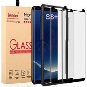 iander [2-pack] galaxy s8 plus screen protector glass [easy installation tray], 3d curved [tempered glass] screen protector for galaxy s8 plus s8+ [case friendly]