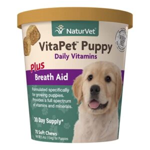 naturvet – vitapet puppy daily vitamins for dogs – plus breath aid – specifically formulated to provide puppies with essential vitamins, minerals, amino acids & fatty acids (70 soft chews)