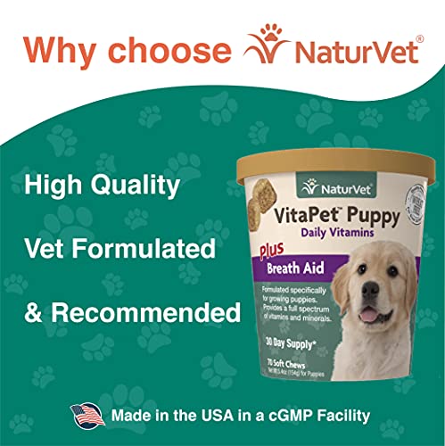 NaturVet – VitaPet Puppy Daily Vitamins for Dogs – Plus Breath Aid – Specifically Formulated to Provide Puppies with Essential Vitamins, Minerals, Amino Acids & Fatty Acids (70 Soft Chews)