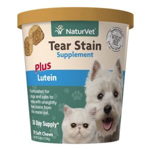 NaturVet – Tear Stain Plus Lutein – Eliminates Unsightly Tear Stains – Enhanced with Cranberry Extract, Marshmallow Root & Oregon Grape Root – for Dogs & Cats – 70 Soft Chews