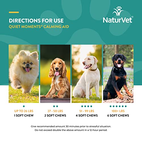 NaturVet Quiet Moments Calming Aid Dog Supplement – Helps Promote Relaxation, Reduce Stress, Storm Anxiety, Motion Sickness for Dogs – Tasty Pet Soft Chews with Melatonin – 70 Ct.