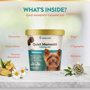 NaturVet Quiet Moments Calming Aid Dog Supplement – Helps Promote Relaxation, Reduce Stress, Storm Anxiety, Motion Sickness for Dogs – Tasty Pet Soft Chews with Melatonin – 70 Ct.