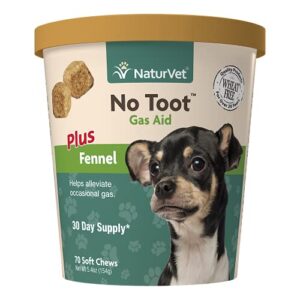 naturvet – no toot gas aid for dogs plus fennel – 70 soft chews | alleviates intestinal gas | helps reduce stool & urine odors | 30 day supply