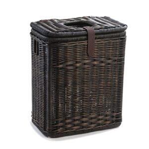the basket lady drop-in wicker rectangular trash basket with metal liner, 20 in l x 13 in w x 24 in h, antique walnut brown