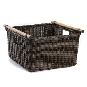 the basket lady deep pole handle wicker storage basket, small, 11.5 in l x 11.5 in w x 8 in h, antique walnut brown