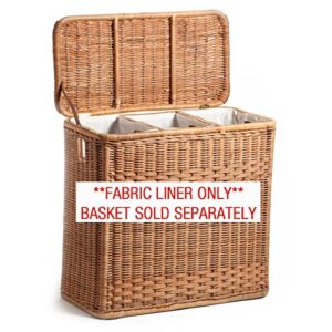 the basket lady fabric liner for 3-compartment wicker laundry hamper (liner only), one section, natural
