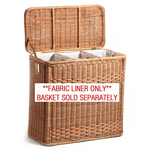 The Basket Lady Fabric Liner for 3-Compartment Wicker Laundry Hamper (Liner ONLY), One Section, Natural