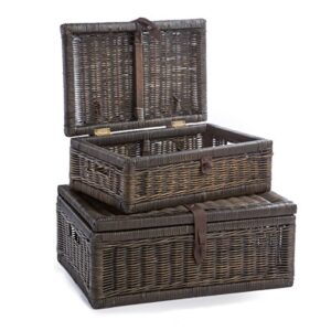 The Basket Lady Covered Wicker Storage Basket, Large, 20 in L x 14 in W x 8 in H, Antique Walnut Brown