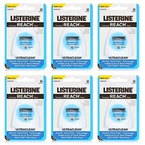 listerine ultraclean waxed mint dental floss bundle | effective plaque removal, teeth & gum protection | shred-resistant , pfas free | 30 yards, 6 pack ( packaging may vary )