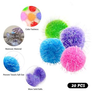 Rimobul 20PCS 1.5INCH New Generation Extra Large Cat's Favorite Chase Glitter Ball Toy Sparkle Pom Pom Balls