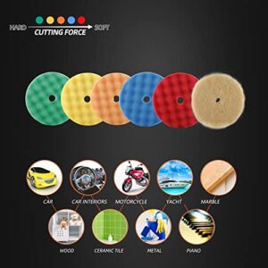 Buffing Polishing Pads, ZFE 6Pcs 5"(125mm) Waffle Foam Buffing Pads Polishing Pads Wool Pad Kit for 5Inch Backing Plate RO/DA/GA Car Polisher Boat Compounding, Polishing and Waxing