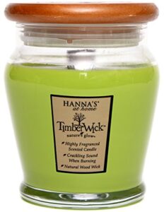 hanna's candle company 100463 timber wick candle with wooden lid, 9.25-ounce, apple melon