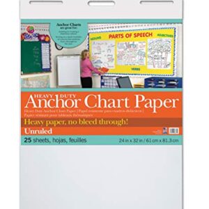 Pacon PAC3371 Heavy Duty Anchor Chart Paper, Unruled, White, 24" Width, 32" Length, 25 Sheets