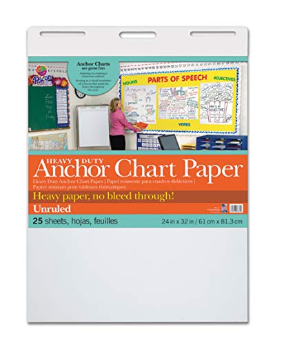 Pacon PAC3371 Heavy Duty Anchor Chart Paper, Unruled, White, 24" Width, 32" Length, 25 Sheets