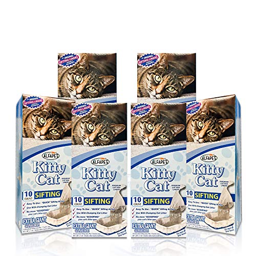 Alfapet Kitty Cat Pan Disposable, Sifting Liners- 60 count + 1 Transfer Liner-For Large, X-Large, Giant, Extra-Giant Size Litter Boxes-Included Rubber Band for Firm, Easy Fit - Pack of 6