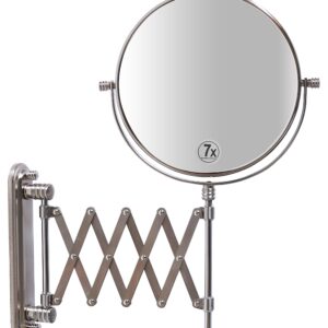 DecoBros 8-Inch Two-Sided Extension Wall Mount Mirror with 7X Magnification, 13.5-Inch Extension, Nickel