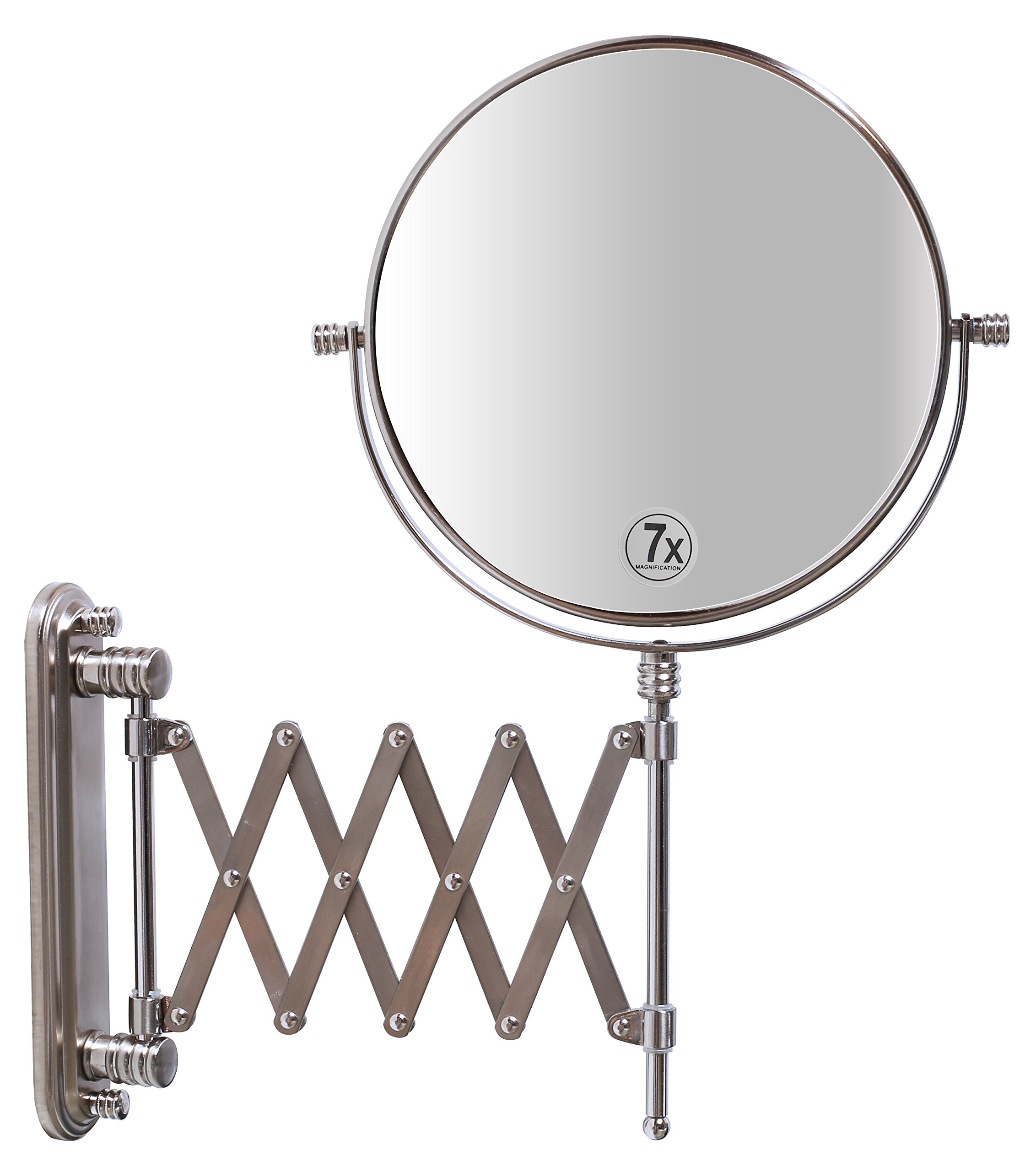 DecoBros 8-Inch Two-Sided Extension Wall Mount Mirror with 7X Magnification, 13.5-Inch Extension, Nickel